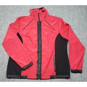 Chicos Zenergy Jacket Womens 2 Red Color Block Doris Windbreaker Pockets Stretch